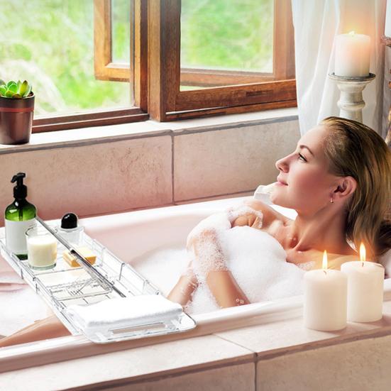 Expandable Bathtub Tray Caddy Strong Load-bearing Non-Slip Foldable Design Transparent Bath Accessories