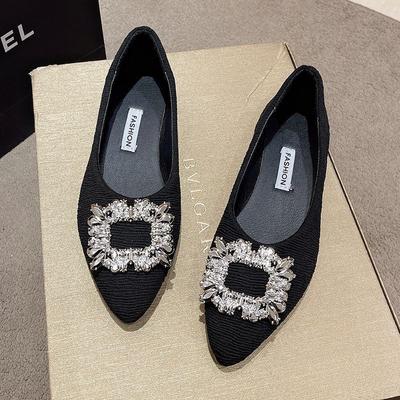 Французские женские туфли-лодочки, одинарные туфли, 2025 новинка, весна-осень, нежные вечерние туфли с острым носком, плоская подошва, мелкий вырез, мягкая подошва, темперамент, стразы