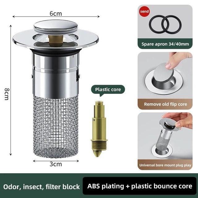 Wash Basin, Plug and Press Type Stainless Steel Filter, Basin, Bouncing Core, Drain, Sink, Water Plug, Floor Drain