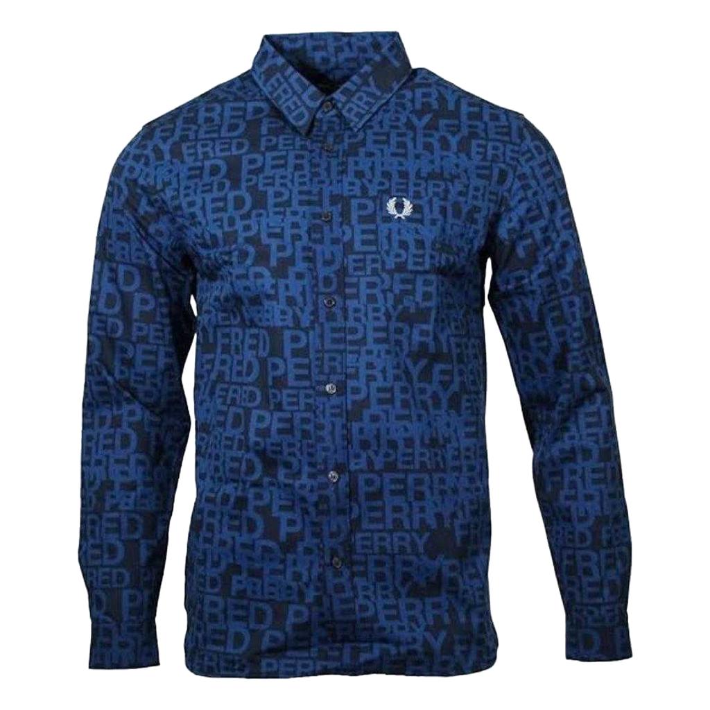 Fred Perry Mens All Over Logo Long-Sleeved Shirt