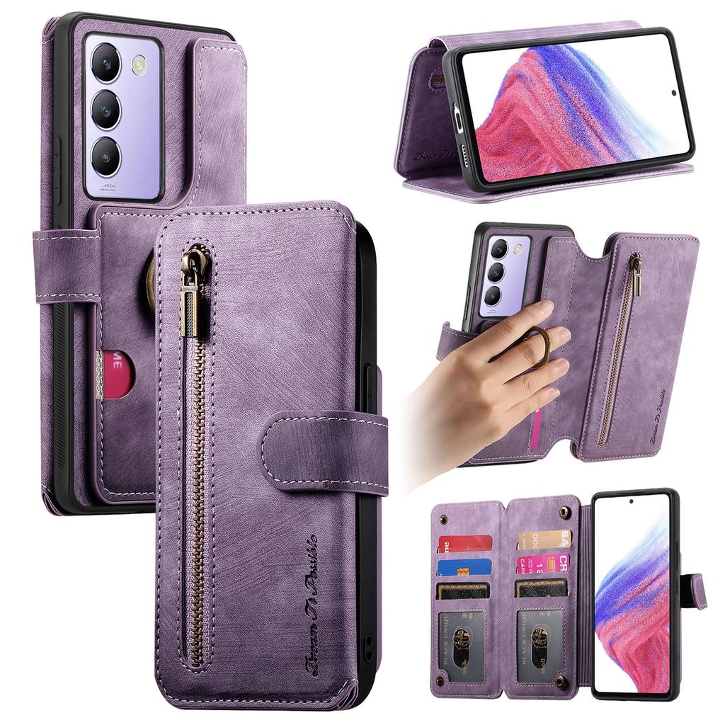 4-in-1 Wallet Case for Vivo Y02/Y02s/Y11/Y17/Y15/Y12/Y3/Y15S/Y10/Y16/Y20/Y21/Y35...series (Protector, Card Holder, Crossbody Bag, Stand)