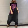 Retro personality old letter splicing overalls women's summer new large size fat sister jumpsuit tide