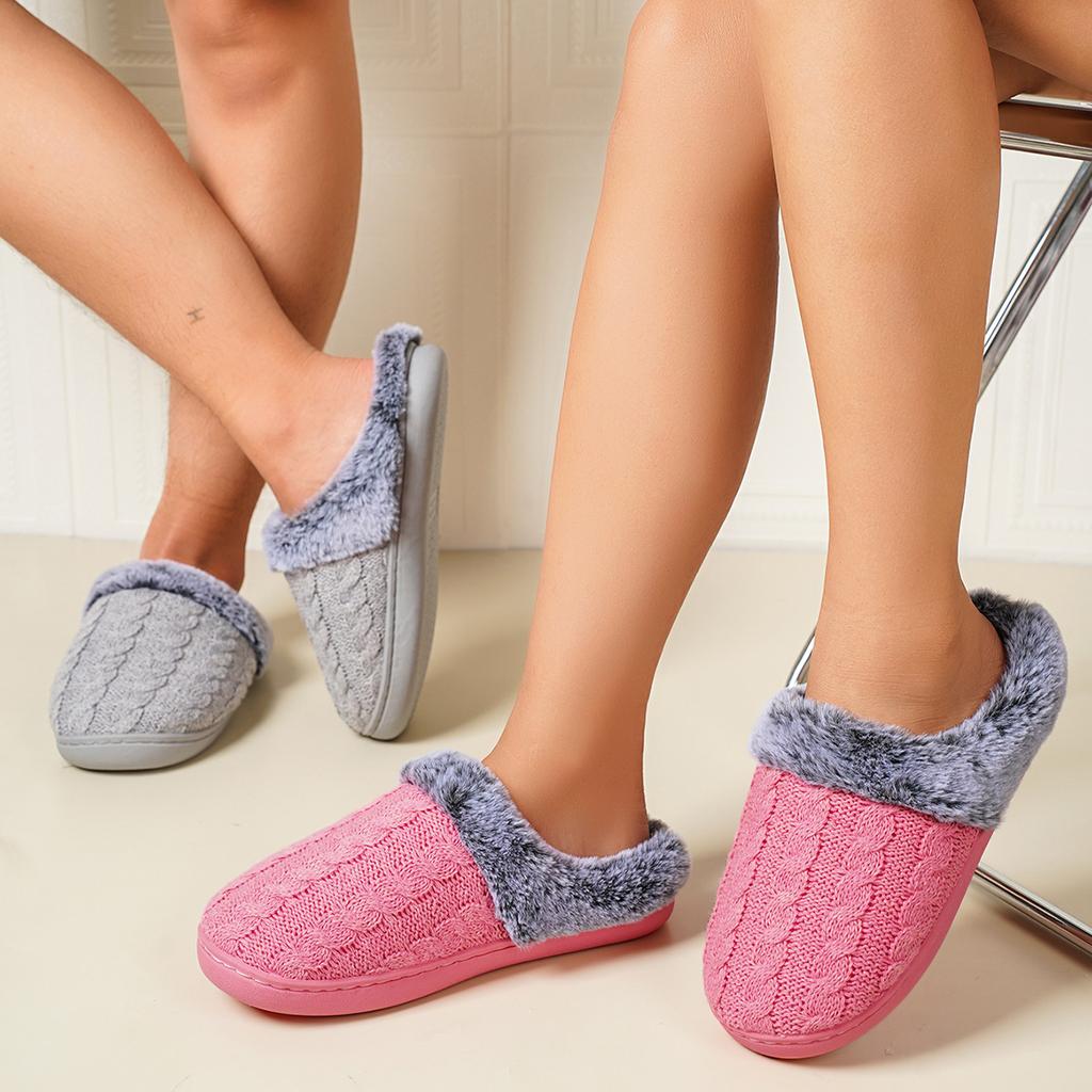 Couple's New Versatile Fluffy Slippers Warm and Faded Fluffy Cotton Mop Non-slip Piled Thickened Cotton Slippers