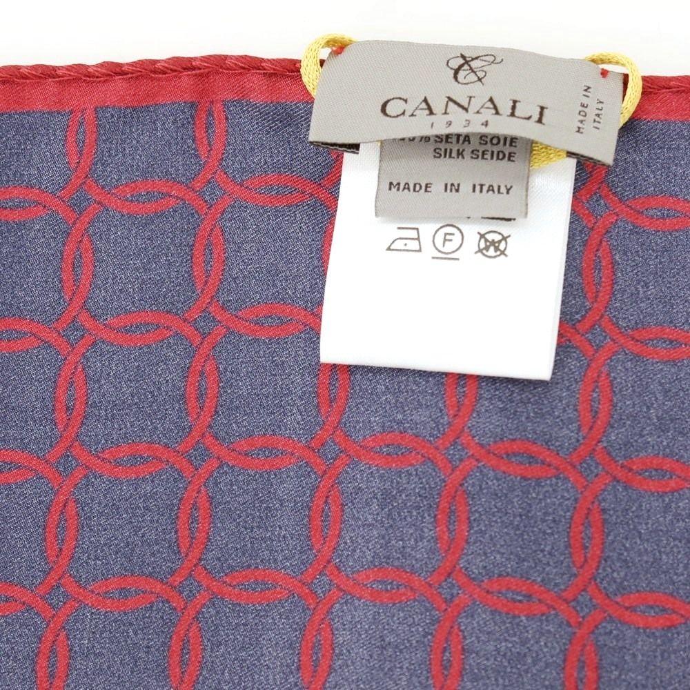 Used [New] CANALI Silk Print Pocket Square Red x Dark Navy [Men's]