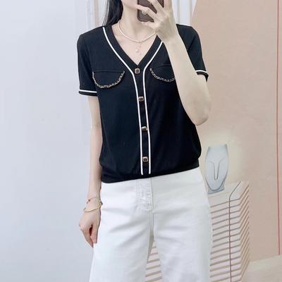 Летняя женская модная рубашка Hanpai Brand Counter, корейская версия, с V-образным вырезом, с ароматом ветра и льда, из шелкового трикотажа, маленькая рубашка