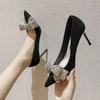 New Bowknot Pointed Toe High Heels Pumps Women's Stiletto White Pearl Bridal Wedding Shoes Banquet Party Dress Shoes