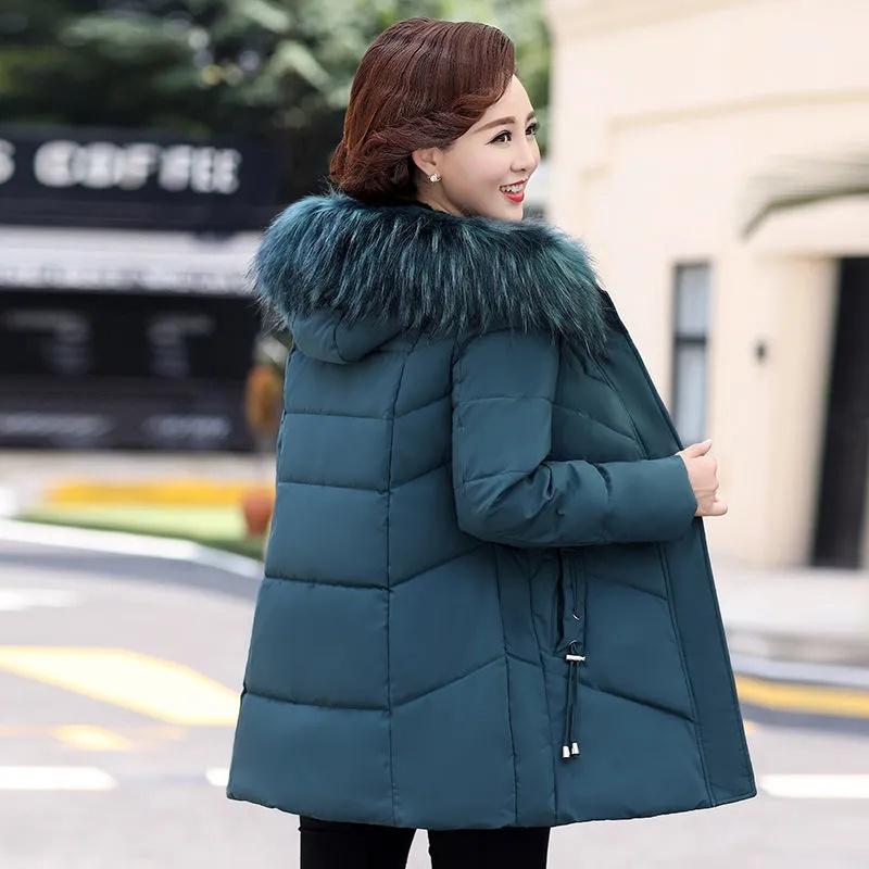 Winter Jacket Medium To Long Women's Parkas Coat Fur Collar Hooded Jackets Overcoat Thick Warm Padded Coat Puffer Parka