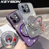 KEYSION Luxury Glitter Jewelled Magnetic Phone Case for Infinix Hot 50i Makeup Mirror Stand Shockproof Cover for Infinix Smart 9
