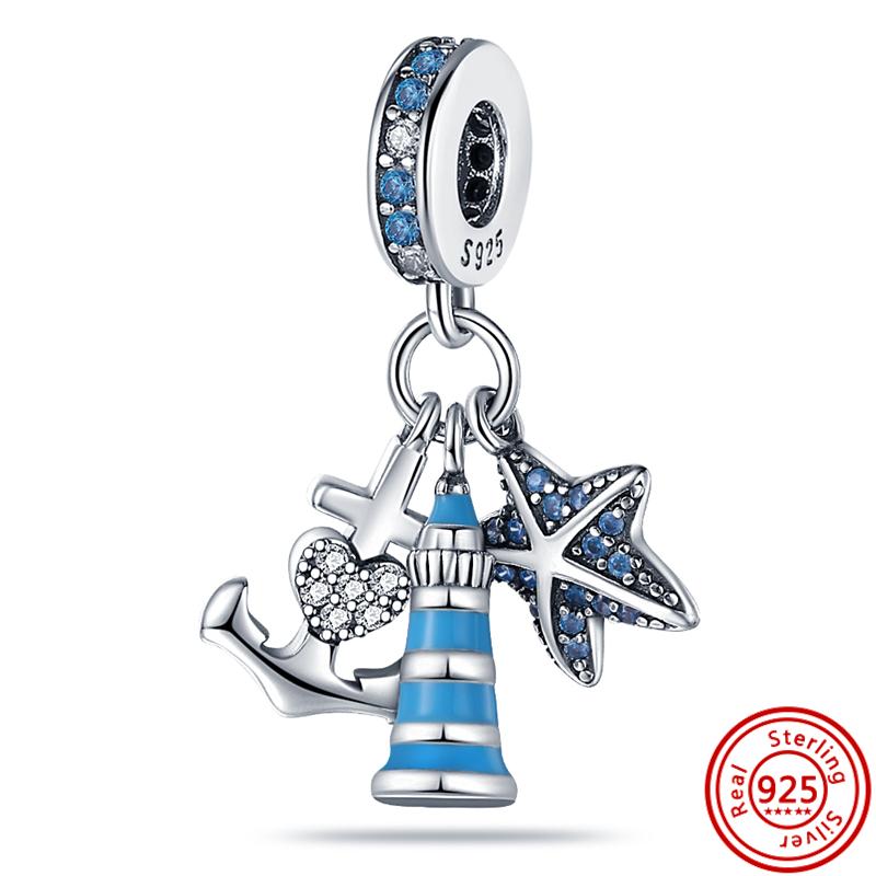 925 Silver Hermit Crab Gecko Jellyfish Dolphin Turtle Pendant Sky Blue Beads Fit Original Charms Bracelet Europe Jewelry