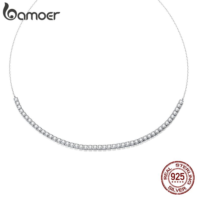 Bamoer 925 Sterling Silver Glittering Clavicle Chain for Women Adjustable 17.3 Inches Chain Necklaces