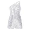 Kids Girls Glittery One-Shoulder Romper Sleeveless Keyhole Detail Shorts Jumpsuit for Dance Parties