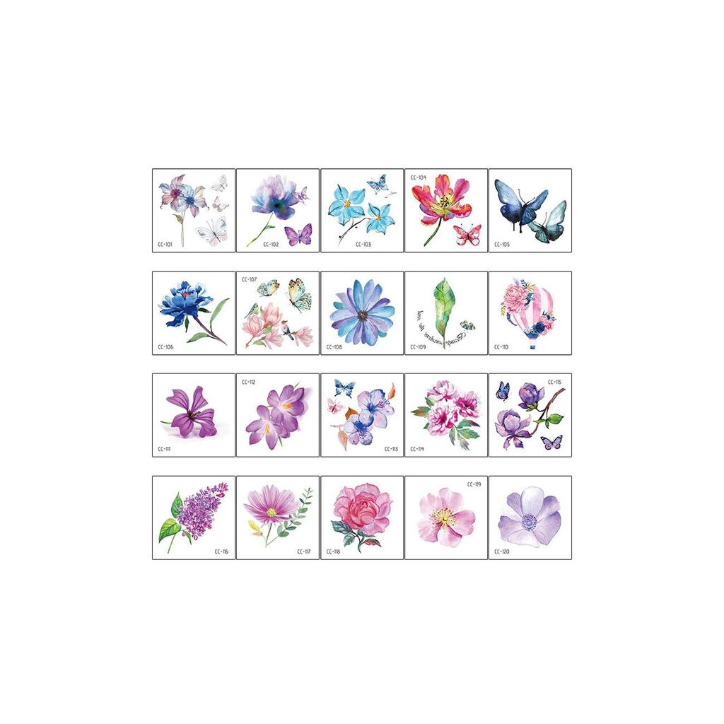 20/2 комплекта водонепроницаемых, но съемных временных татуировок с изображением милых животных и цветов