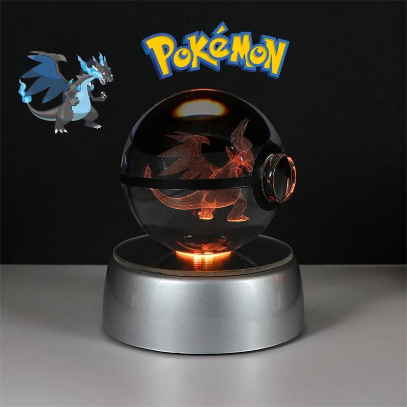 3D Кристальный Шар Фигурки Игрушки Покебол Генгар Гаярдос Мимикью Снорлакс Рейкваза Спригатито Модель С LED Подсветкой Основание Куклы