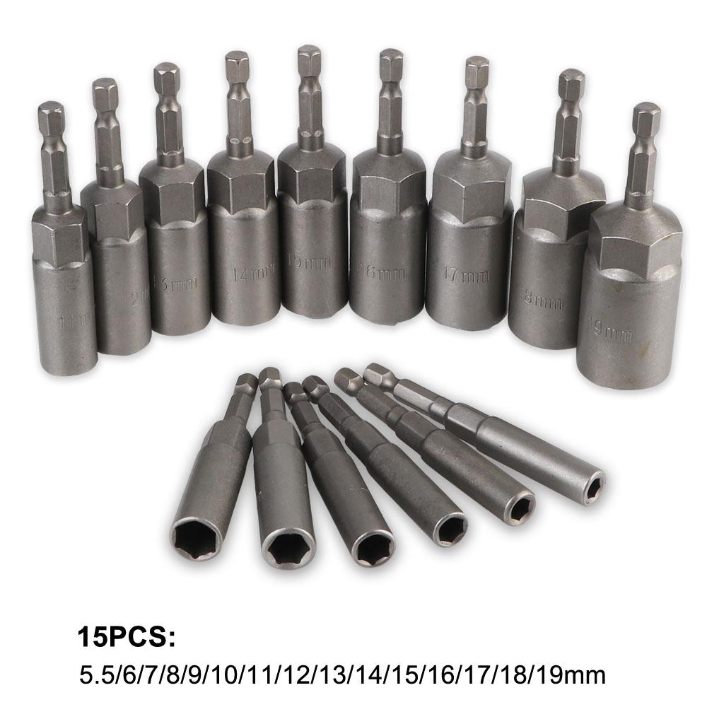 Набор 15 шт. Насадка для электрической дрели, торцевой ключ, 5,5-19 мм, шестигранный адаптер, бытовой инструмент, адаптер для торцевой головки, гаражные инструменты, автоаксессуары