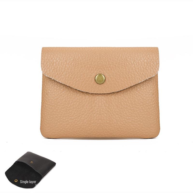 Lychee Pattern Soft Leather Unisex Coin Purse - Genuine Cowhide Card Holder & Storage Bag