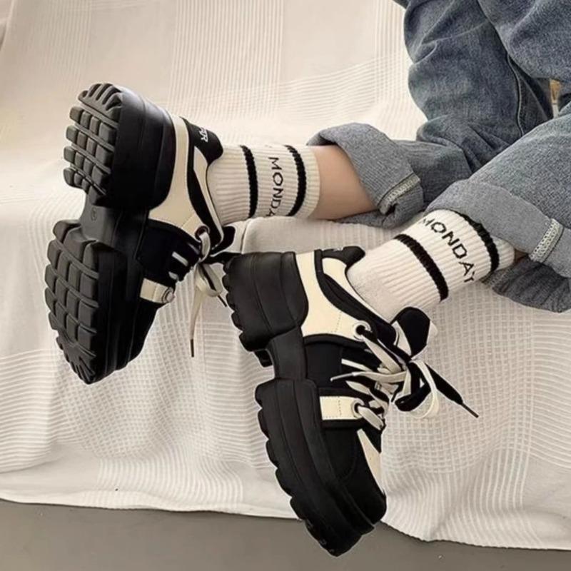 Muffin Platform Bread Shoes Women's Shoes Versatile New Small Man Showing Feet Small Dad Shoes Black and White Panda Shoes