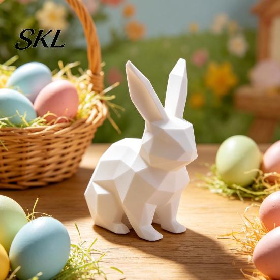 Burr-free Smooth Surface Decor 3D Printed Geometric Rabbit Ornaments, Creative Bunny Figurine, Minimalist Animal White Statue Art Decoration,