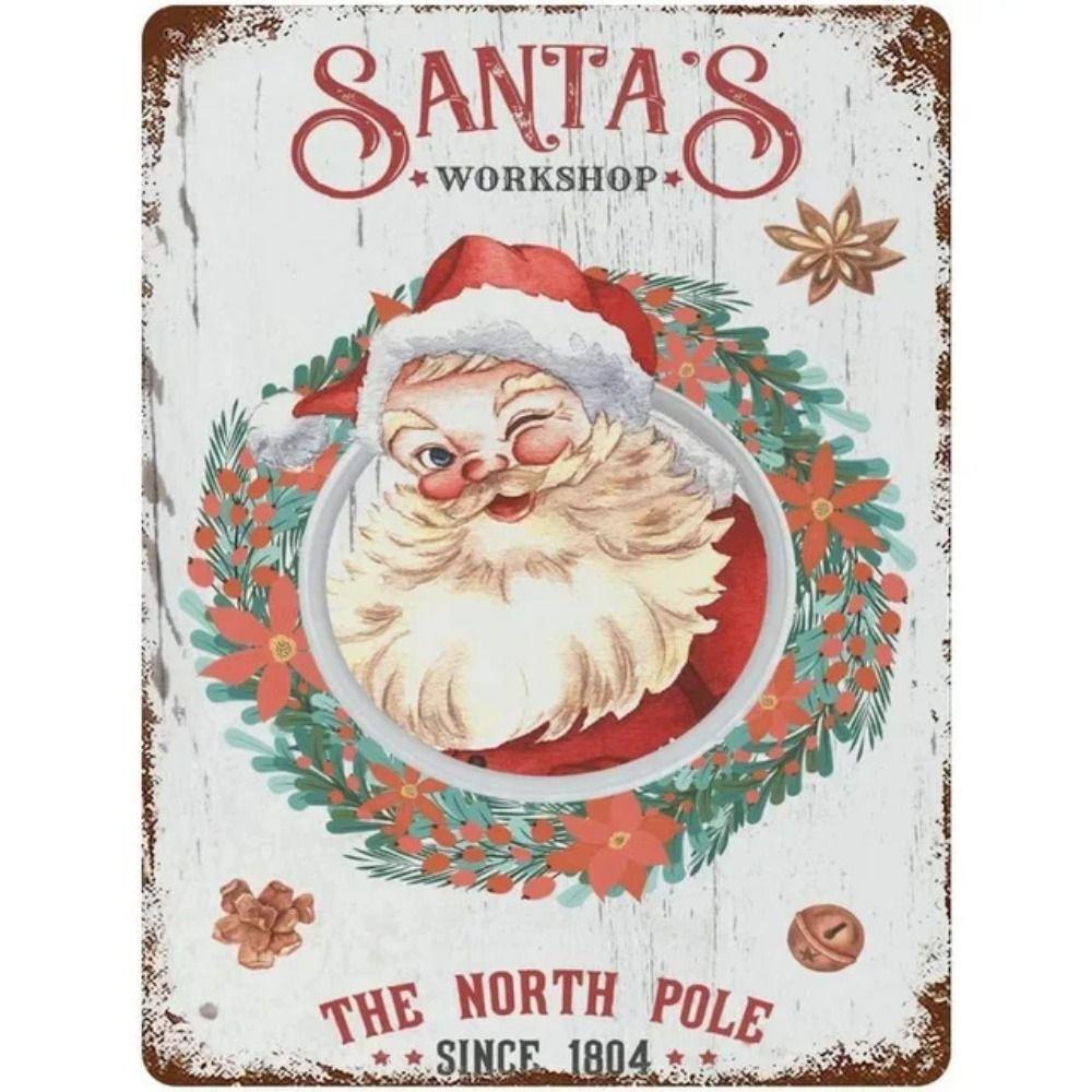 Счастливого Рождества Металлическая табличка Санта, Праздничный новогодний настенный декор 20x30см