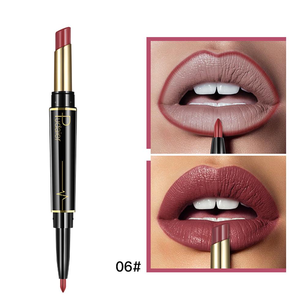 Double-Ended Matte Lipstick Waterproof Long-Lasting Lipsticks In Nude and Dark Red with Lip Liner Pencil