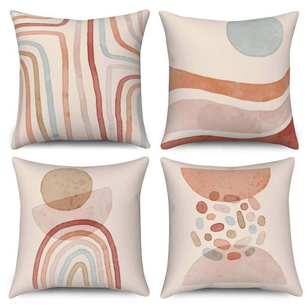 4Pcs Abstract Organic Leaf Printed Pillow Cover Polyester Cushion Case 2D Flat Printing Pillowcase Modern Home Decor Mcm Style