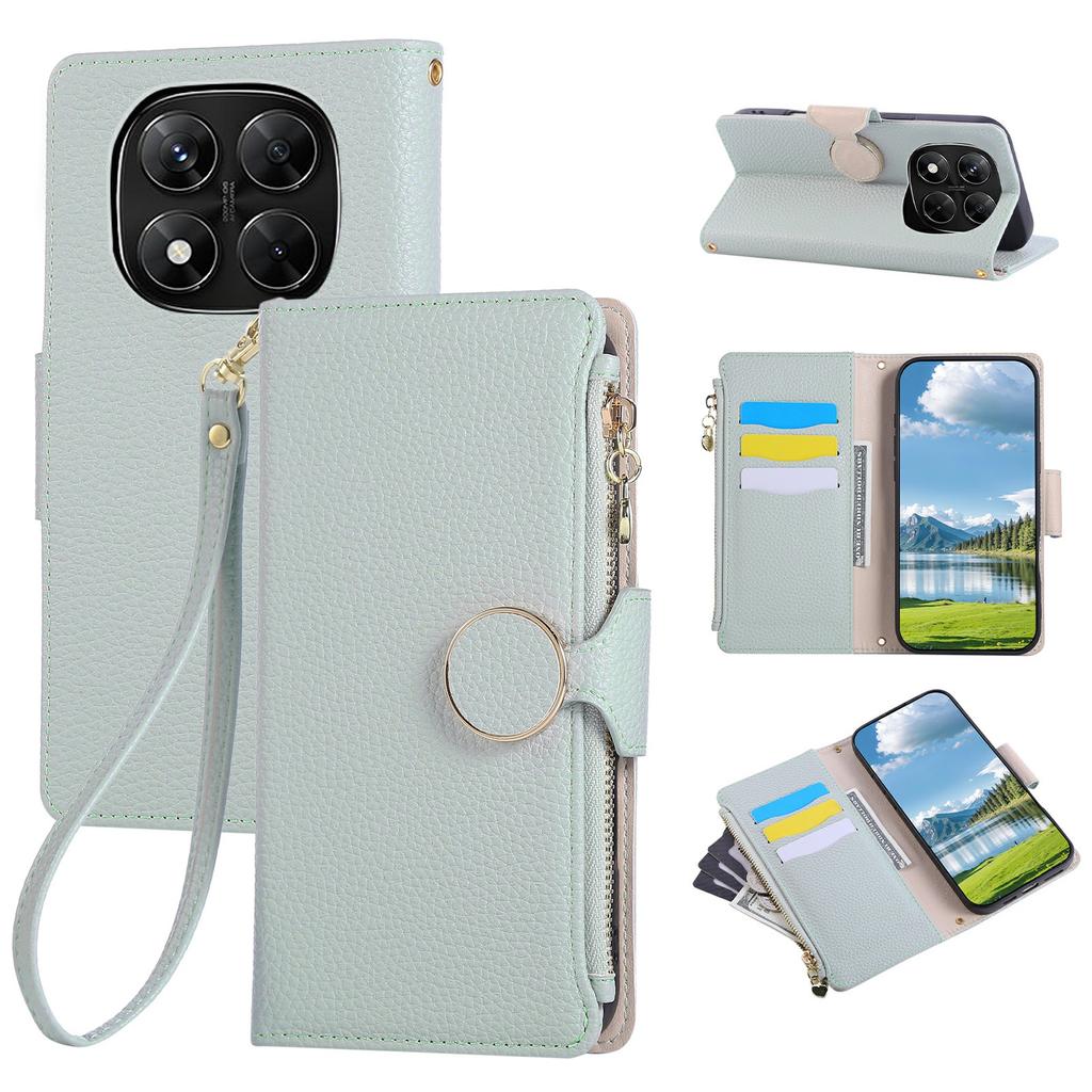 For Xiaomi Redmi Note 14 Pro 4G Case Zipper Wallet Leather Phone Cover with Wrist Strap