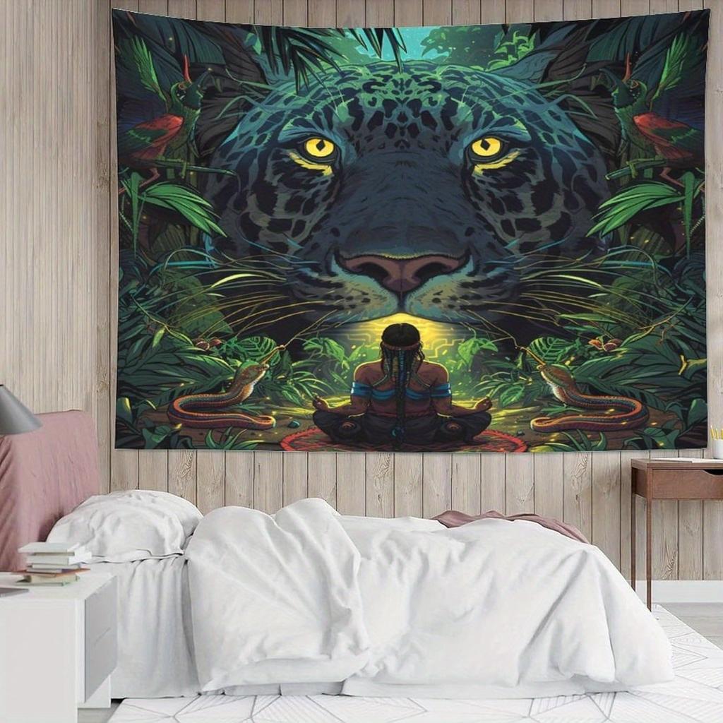 Leopard Print And Tropical Plants Digital Printing Polyester Wall Tapestry Suitable For Use In Living Rooms Bedrooms Bars Party