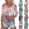 Women's T Shirt Tee Print 3/4 Sleeve Daily Weekend Fashion Basic V Neck Regular Top