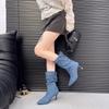 Fashion Skinny Cowboy Boots Women's New Pointed Toe Stiletto Heels Loose Over The Knee Mid-Leg Boots