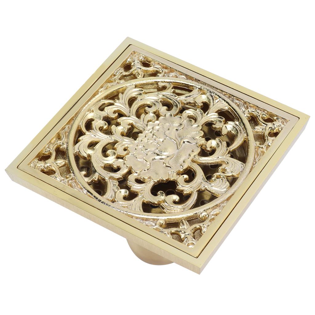 10x10cm Floor Drain Gold Copper Deodorant Floor Drain Strainer for Kitchen Bathroom HotelDeep Water