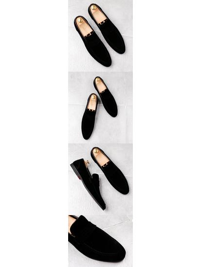 Мужские лоферы слипоны в британском стиле из замши со скрытым увеличением роста и матовым кожаным заостренным носком