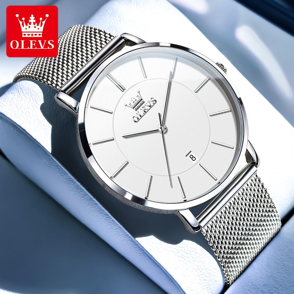 OLEVS New Quartz Watch for Men Ultra Thin 6.5mm Minimalist Waterproof Date Bussiness Man Watch Simple Fashion Men's Wristwtach