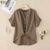 Женская повседневная однотонная свободная блузка с V-образным вырезом и коротким рукавом