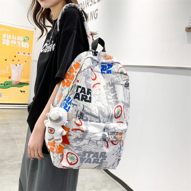 Schoolbag high school backpack boys ins trendy cool personality graffiti college student schoolbag women's casual simple versatile backpack
