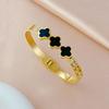 Gold Black Shell Three Clover Grass Inlaid Diamond Titanium Steel Hollow Bracelet
