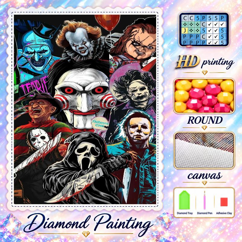 Terrifier Art the Clown Diamond Painting Kit 5D Full Drill DIY Diamond Mosaic Wall Art Home Decor