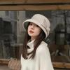 202308-2508937 Japan Ins Dropshipping Winter Wool Felt Hepburn Grace Bowknot Ribbon Lady Bucket Cap Women Leisure Fishermen Hat