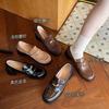 Soft Leather Version~ Brown Loafers 2025 Autumn and Winter Retro Small Gold Coins One Pedal Flat-soled French Single Shoes Women's Thick Heel