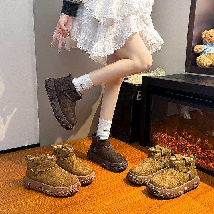 Женские зимние ботинки на толстой подошве 2025 новая зимняя бархатная обувь-хлебцы водонепроницаемая, нескользящая и теплая хлопковая обувь с Северо-Востока