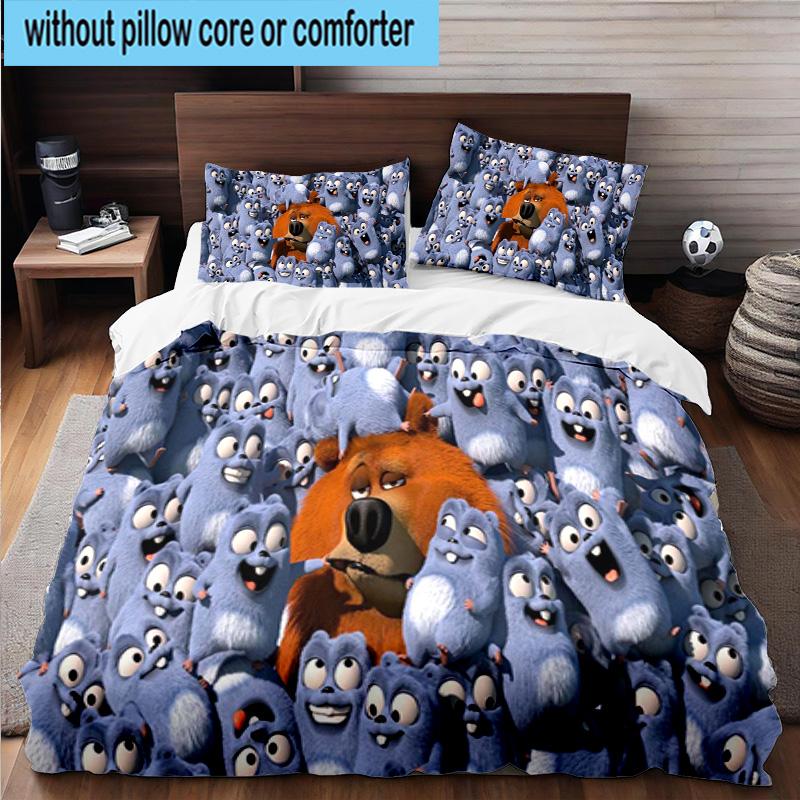 3PCS Bear And Blue Critter Adventure 3pcs Bedding,Including 3PCS Duvet Cover And 2pcs Pillowcases Perfect for Christmas,Ideal for Bedroom, Dormitory