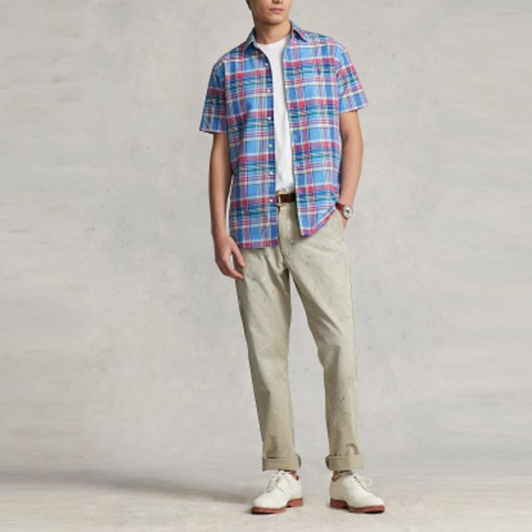 Polo Ralph Lauren SS23 клетчатая оксфордская однобортная рубашка с коротким рукавом мужские рубашки синего цвета MNPOWOV1N820615-999