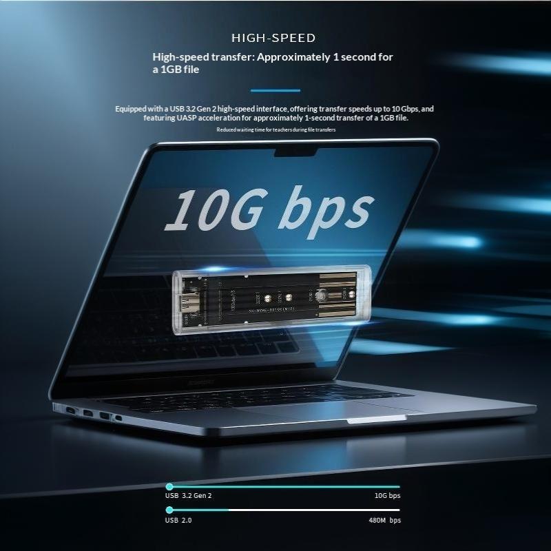 Прозрачный корпус для M.2 SSD 10 Гбит/с, высокоскоростная передача, прочный прозрачный корпус для хранения на ноутбуке, для деловых поездок, офисной работы
