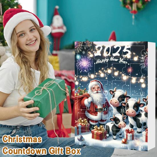 Cow Advent Calendar 2025 24 Days Christmas Countdown Calendar with 2D Acrylic Highland Cow Hanging Ornaments Cute Cow Christmas Tree Pendant