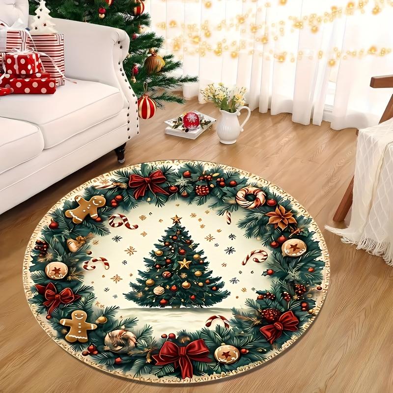 Christmas Tree Gingerbread Man Round Floor Mat Non Slip Washable Rug For Entrance Living Room Bedroom Patio Garden Decor