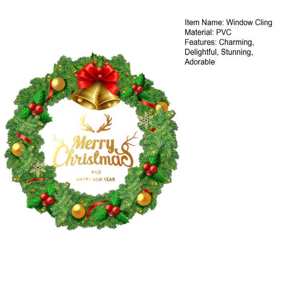 Christmas Window Clings Large Christmas Wreath Decals with Bow Bells Balls