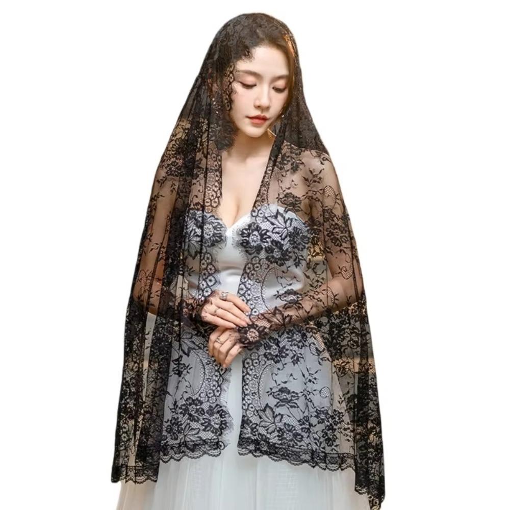 Flower Women Shawl Lace Wedding Veils Elegant Catholic Veil Mantilla