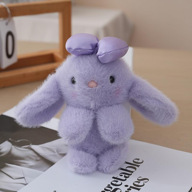 Animal Stuffed Bunny With Bow Keychain Pp Cotton Filling Key Chain