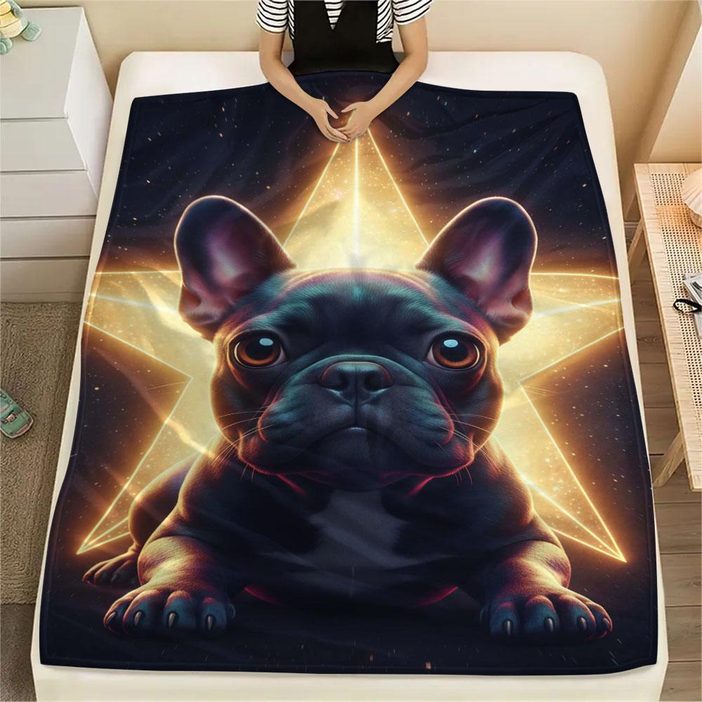 1 шт. Фланелевое одеяло с принтом Stardogs, Высококачественное, Удобное для всех сезонов, Декор для дома, Тепло и комфорт, Идеально для рождественских подарков