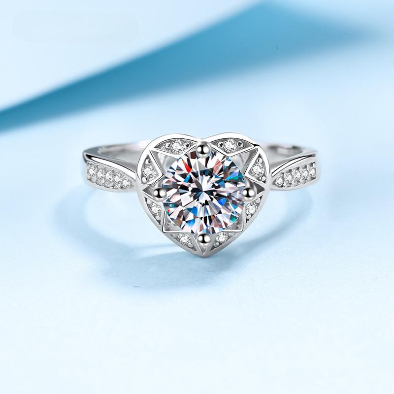 Серебряное кольцо S925 с муассанитом в форме сердца 1 карат, прошедшее испытание на бриллиант, высокое качество, обручальное кольцо, роскошные ювелирные изделия на заказ