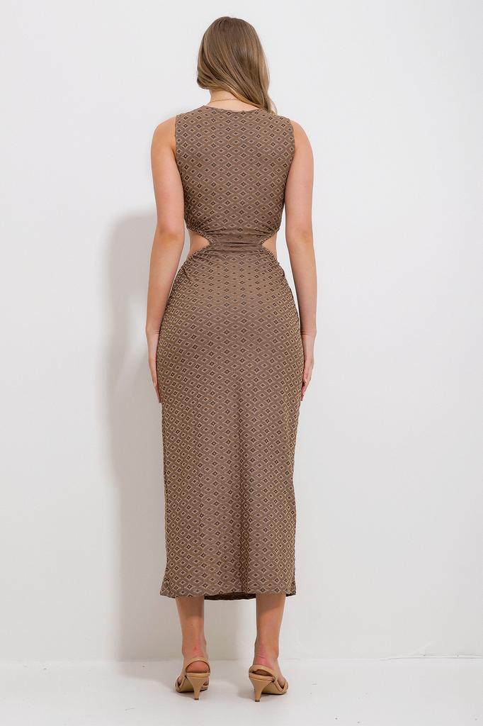 Women's Dress New Season Fashion Dark Navy Blue Outcut Self-Textured Midi Length Dress