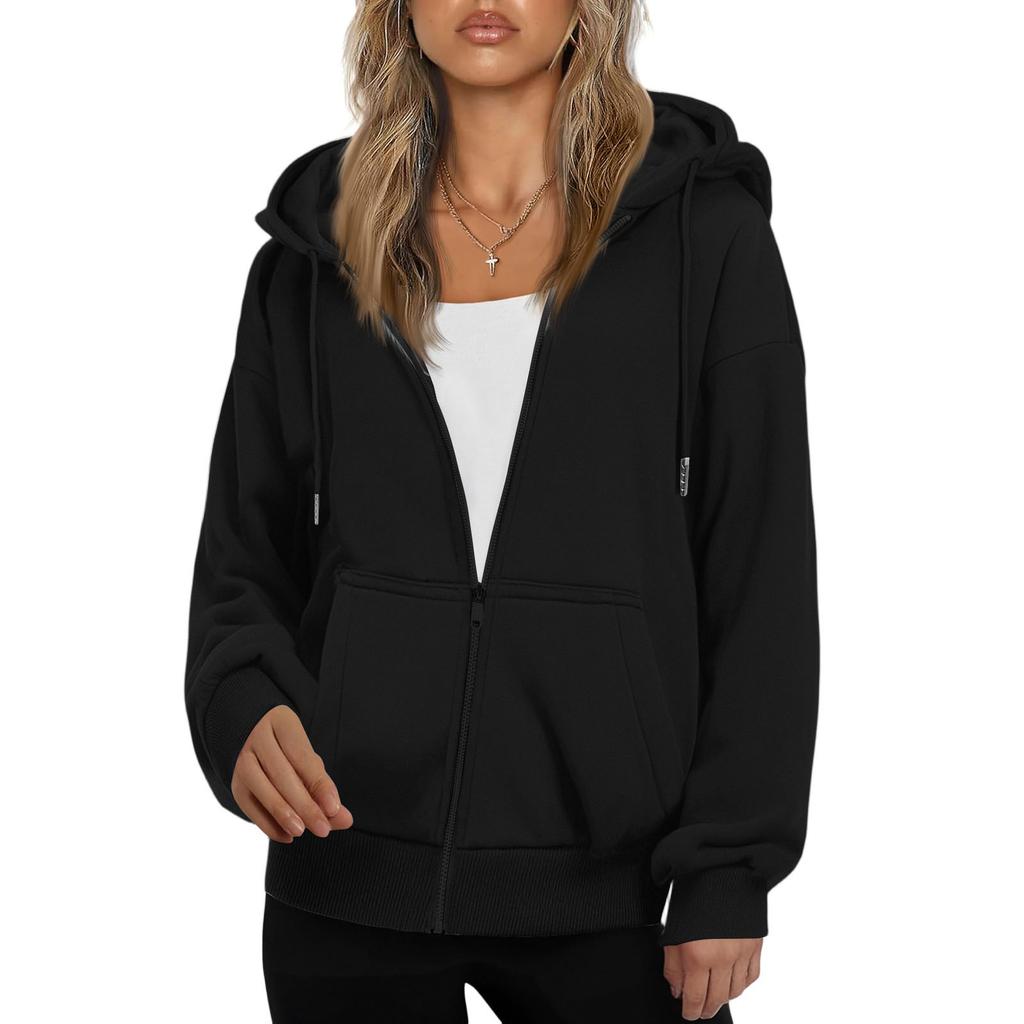 Женский модный свободный флисовый кардиган с капюшоном и молнией